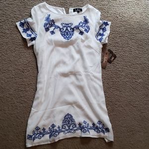 Lulu's Blue and Ivory Embroidered Shift Dress
